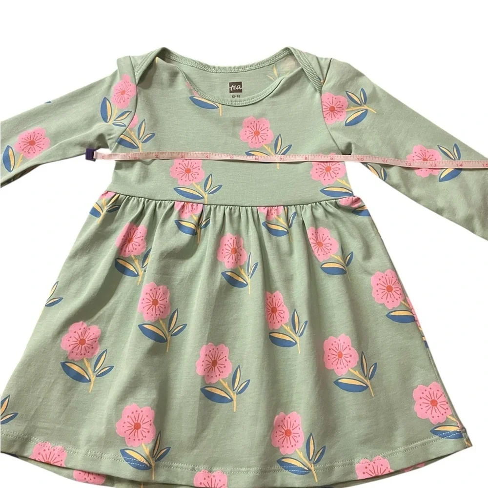 Tea Collection Green Dress with Pink Floral Design Size 12-18 Months
